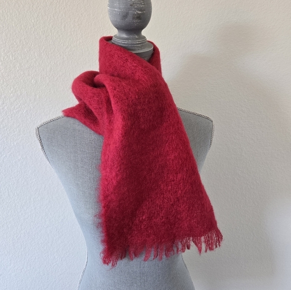 Vintage Glendream Mohair &  Wool Blend Red Scarf Made in Scotland 45"×9" Unisex - Picture 1 of 12